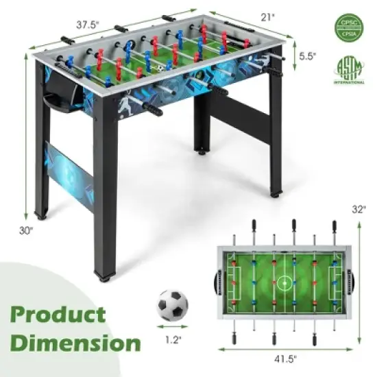 Costway Foosball Table Game Set with 2 Footballs, Smooth Handle, 18 Realistic Players image {2}