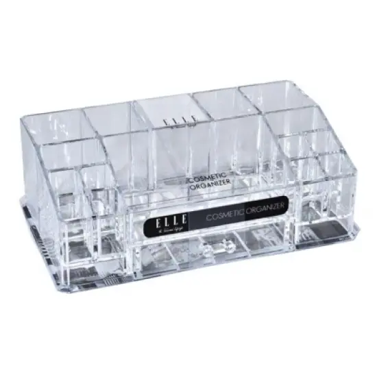 Acrylic Makeup Tray Organizer&ndash; 16 Compartments 1 Drawer, Rectangular Holder for Brushes, Eyeshadow Palettes, Skincare & Beauty Supplies image {3}