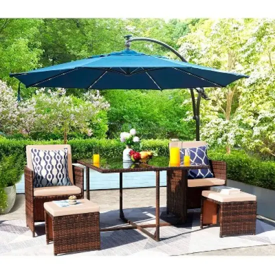 5pc Outdoor Wicker Conversation Set with Rattan Chairs & Ottomans & Tempered Glass Tables - Devoko
 image {5}