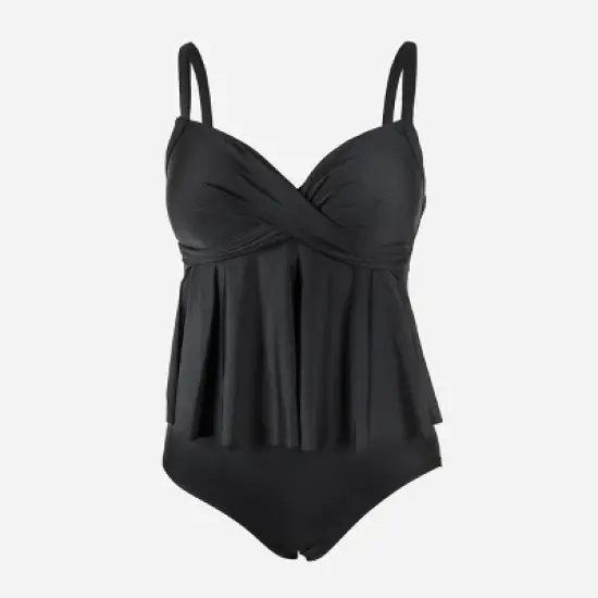 Women's V Neck Wrapped Plus Size Tankini Set - Cupshe image {1}