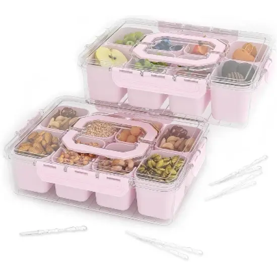 MaseiKar Divided Serving Tray with Lid, 8 Compartment Snack Box, Charcuterie Organizer, Snackle Box for Candy, Nuts, Fruits, Snacks image {8}