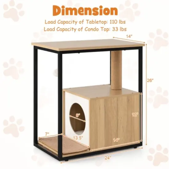 Costway Cat Furniture End Table w/ Scratching Post Removable Scratching Mat Living Room image {2}