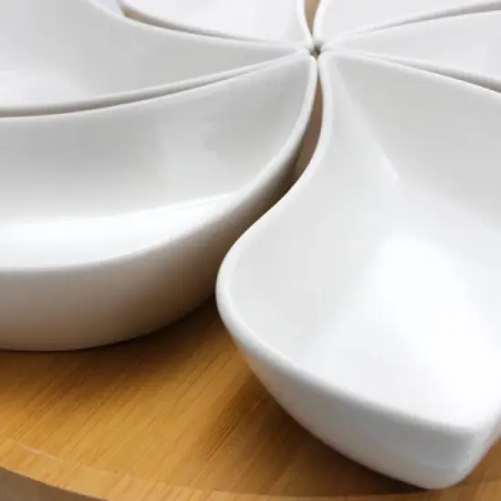 Elama 7pc Stoneware Beautiful Flower Party Serving Set White image {2}