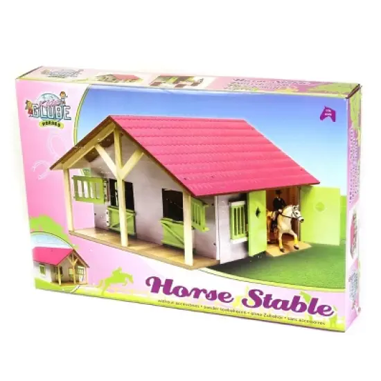 Kids Globe 1/24 Pink, White & Green Wooden Horse Stable w/ 2 Box Stalls & Workshop 61068 image {4}