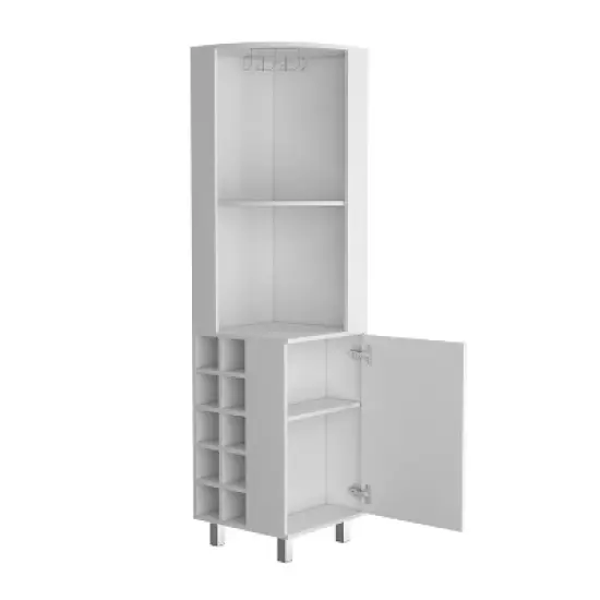 Gulches 10 Bottle Corner Wine Cabinet with Single Door Storage, 2 Superior Shelves Natural Oak and Black Finish Ready to Assemble, Eco Friendly image {6}