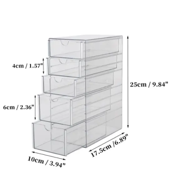 Unique Bargains Multi-layer Hair Accessories Organizer with 5 Drawers Clear 1 Pc image {3}