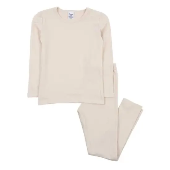 Leveret Kids Two Piece Neutral Solid Color Thermal Pajamas image {9}