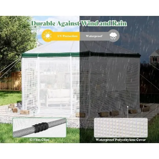AMERLIFE 13.5x13.5x9 FT Hexagonal Walk-in Greenhouse, Windbreak Ropes, Waterproof PE Cover image {3}