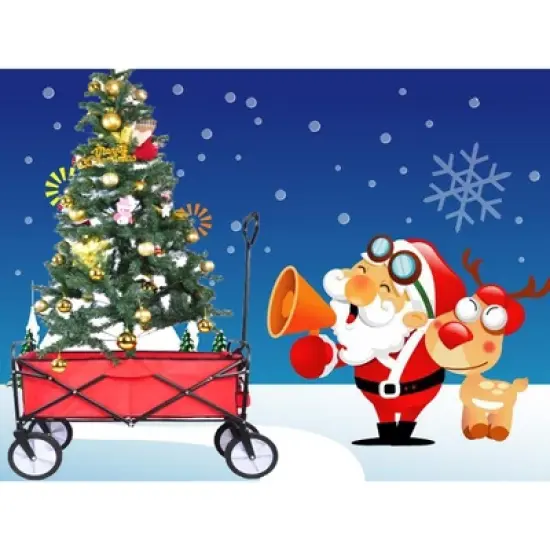 DOMETOUR Folding Wagon Garden Shopping Beach Cart (Red) image {9}