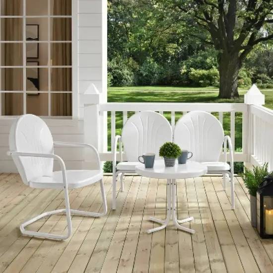 Griffith 3pc Outdoor Conversation Set with Loveseat, Arm Chair & Accent Table - White - Crosley image {4}