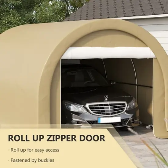 Gulches 10' x 16' Heavy Duty Carport, Portable Garage Storage Tent with Large Zippered Door, Anti-UV PE Canopy for Car, Truck, Boat & Tools (Beige) image {2}