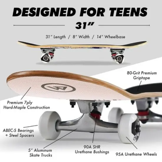 Magneto Skateboard | Maple Wood | ABEC 5 Bearings | Double Kick Concave Deck | For Beginners, Teens & Adults (Jacsen Terror) image {3}