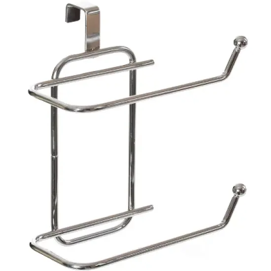 Basicwise Chrome Toilet Tissue Paper Roll Holder Dispenser, Over The Tank Two Slot Tissue Organizer image {3}