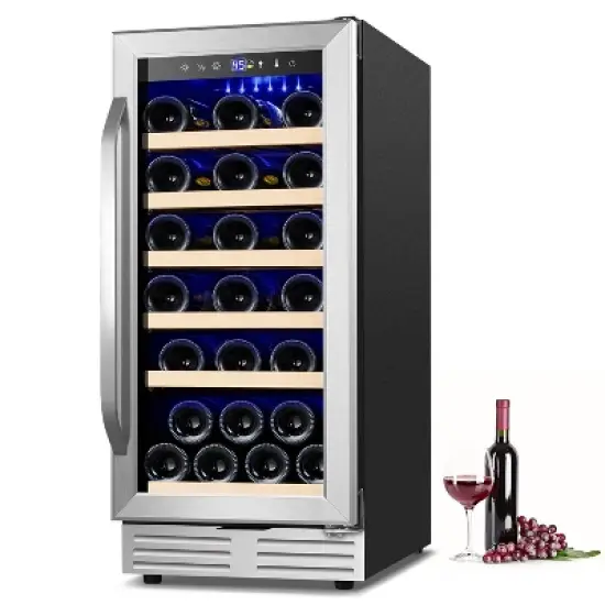 Hooure 15 in. Wine Cooler 32 Bottle Freestanding Wine Refrigerator with Door Lock image {12}