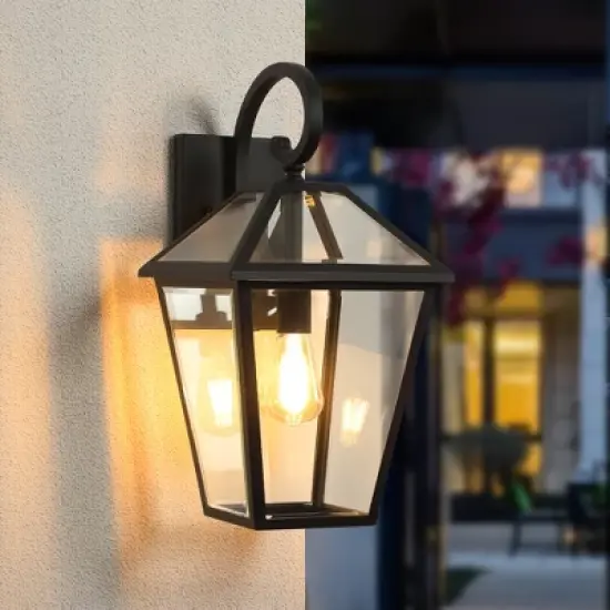 Gulches Outdoor Wall Lights - 10"-21" Modern & Vintage Black Lanterns with Clear Glass for Porch, Garden, Patio, and Entryway image {1}