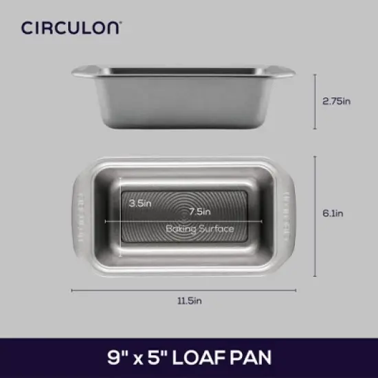 Circulon 9"x5" Loaf Pan Gray: Nonstick Aluminum Baking Dish, Dishwasher-Safe, Rectangle Shape, Lifetime Warranty image {1}