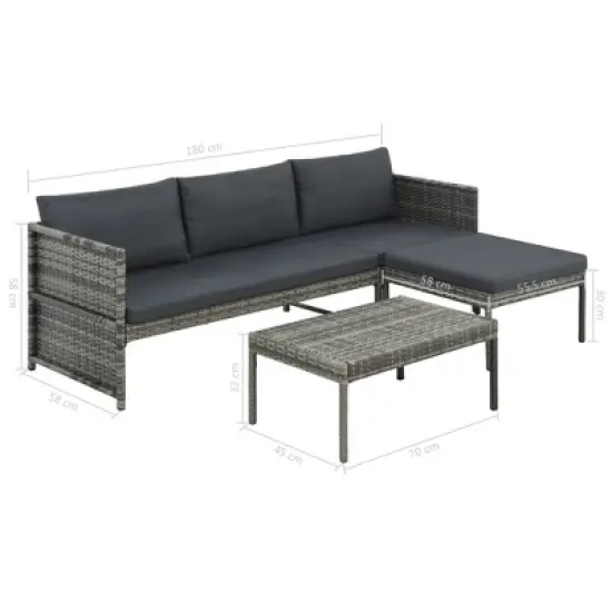 vidaXL Patio Furniture Set Conversation Set Sectional Sofa with Table Rattan - Gray image {6}