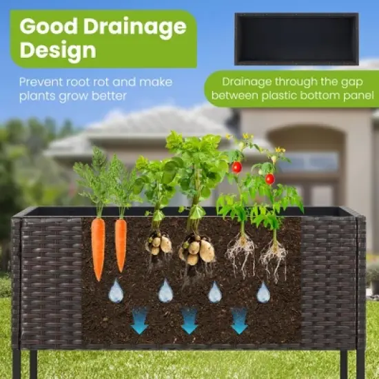 Tangkula Elevated Planter Box Raised Garden Bed w/ Rattan Surface Bottom Storage Shelf image {4}