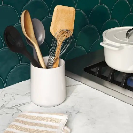 Stoneware Utensil Storage White - Threshold&trade;: Kitchen Countertop Holder, Dishwasher-Safe, 6" Height image {1}