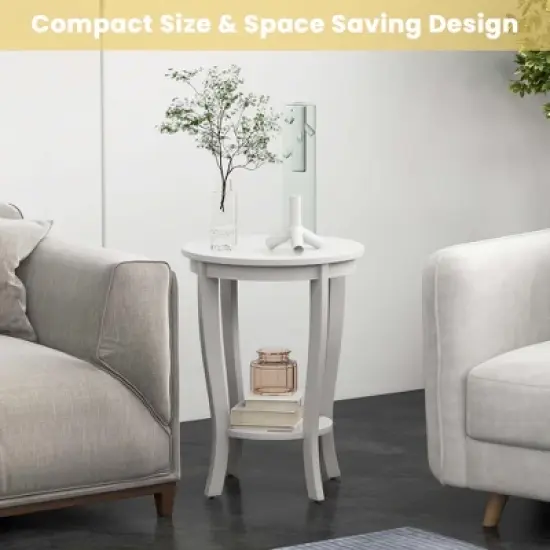 Costway 2 PCS 2-Tier End Table 18'' Round Compact Sofa Side Nightstand with Storage Shelf Espresso/White image {5}