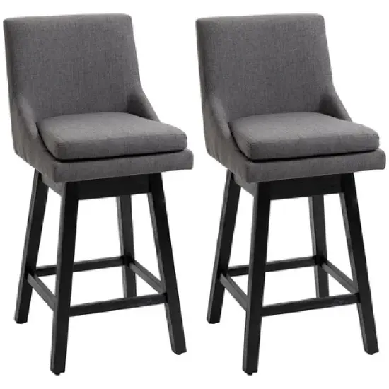 HOMCOM 28" Set of 2 Swivel Bar Height Bar Stools, Armless Upholstered Barstools Chairs with Soft Padding Cushion and Wood Legs image {7}
