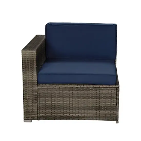 3pc Outdoor Rattan Wicker Conversation Set with Accent Table & Sectional - Brown/Blue - GODEER image {4}