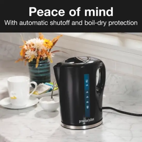 Proctor-Silex 1.7 Lt Cordless Electric Kettle - 41002PS: Black Water Heater Kettle, 1500W Hot Pot, Plastic Tea Maker image {7}