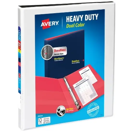 Avery 0.5" D-Ring Binder Heavy Duty Dual View White/Black: Polypropylene, 135 Sheet Capacity, 4 Pockets, Hard Cover image {4}