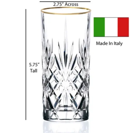 Lorren Home Trends Siena Collection Set of 4 Crystal Water, Beverage, or Ice tea Glass with gold band design image {2}