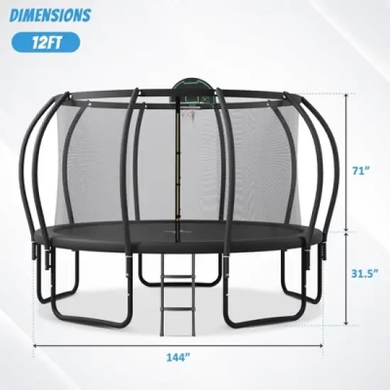 Whisen 12FT Trampoline with Upgraded ArcPole, Composite TopLoop, Basketball & 10 Ground Stakes image {6}