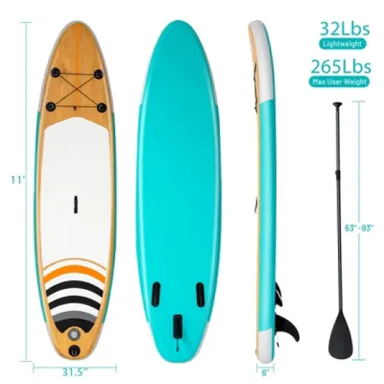 Costway 11' Inflatable Stand Up Paddle Surfboard W/Bag Aluminum Paddle Pump image {9}