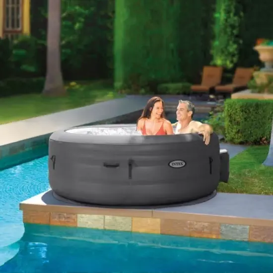 Intex SimpleSpa Bubble Massage 4 Person Inflatable Round Hot Tub Relaxing Outdoor Water Spa with Soothing Jets, Insulated Cover, and Storage Bag, Gray image {1}