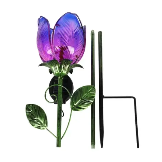 35.8" Metal and Glass Solar Flower Stake Purple - Exhart image {5}