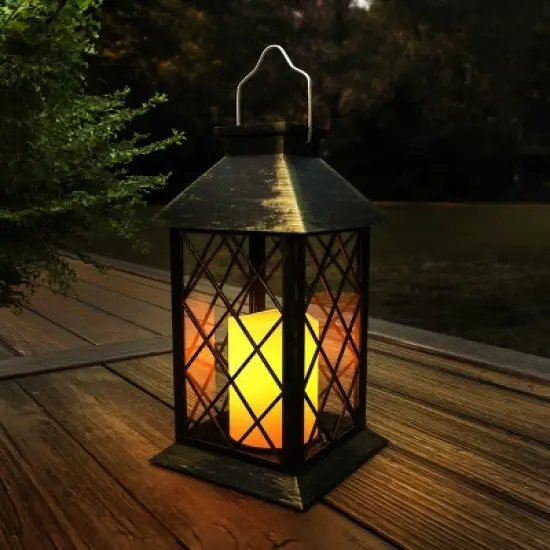 Hastings Home Solar Powered LED Lantern - Antique Bronze image {1}