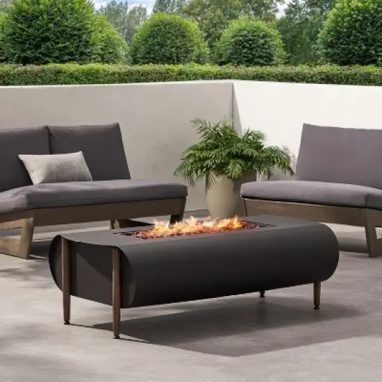 GDFStudio Romar Outdoor 50,000 BTU Rectangular Fire Pit, Dark Gray/Wood Pattern image {1}