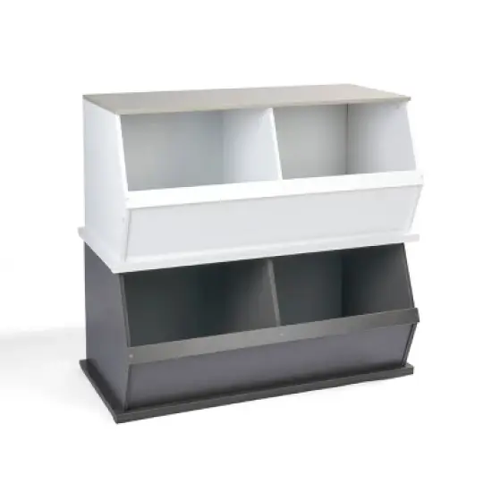 Badger Basket 2 Bin Stackable Storage Cubby Charcoal/Gray Woodgrain image {5}
