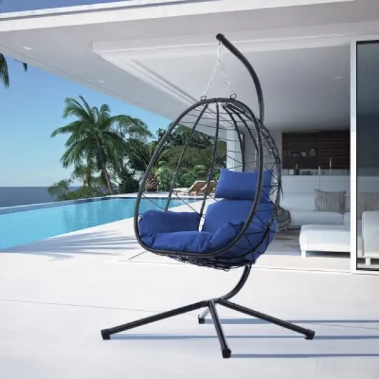Patio Swing Egg Chair With Stand,Wicker Egg Chair,Hanging Basket Chair,Hammock Chair -Maison Boucle image {11}