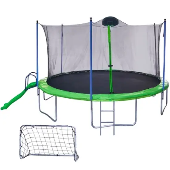 Whisen 16 ft. Trampoline with Basketball Hoop, Outdoor Trampolines w/Ladder and Safety Enclosure Net, Slide and Football Goal image {7}