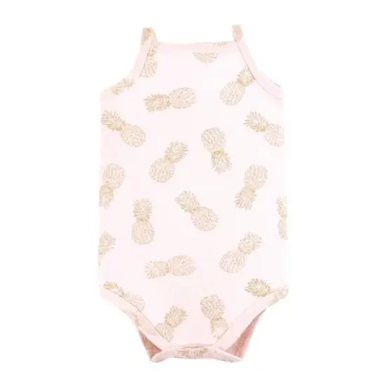 Hudson Baby Infant Girl Cotton Sleeveless Bodysuits, Palm Flamingo image {4}