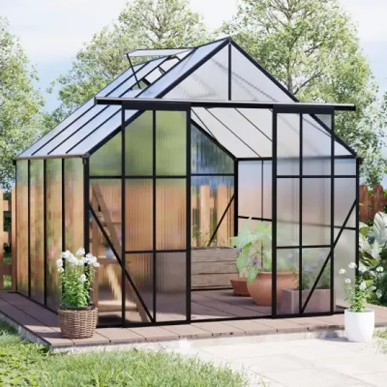 Outdoor 8x6 FT Greenhouse, Double Door Polycarbonate Greenhouse, Heavy Duty Greenhouse with Aluminum Frame and Roof Vent-Coolbibila image {7}