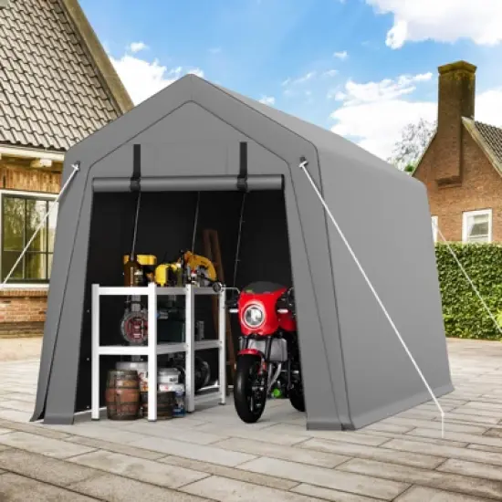 Storage Shed, Portable Garage 7'x10' Outdoor - Waterproof UV-Resistant with 2 Roll-Up Zipper Doors, Anti-Snow Shelter image {9}