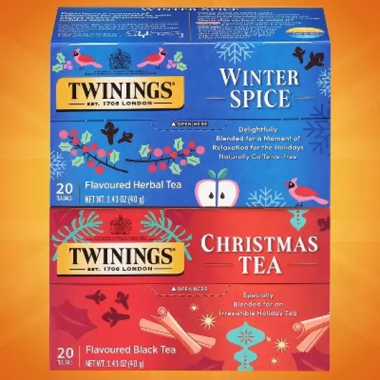 Twinings Holiday Sweet & Spicy Tea Variety 2-Pack &ndash; Caffeinated Christmas Tea and Caffeine-Free Winter Spice Herbal, Christmas Gift, 20 Tea Bags Ea image {2}