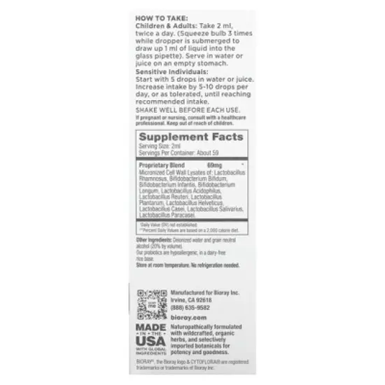 Bioray CytoFlora, Probiotic Lysate Tonic, 4 fl oz (118 ml) image {1}