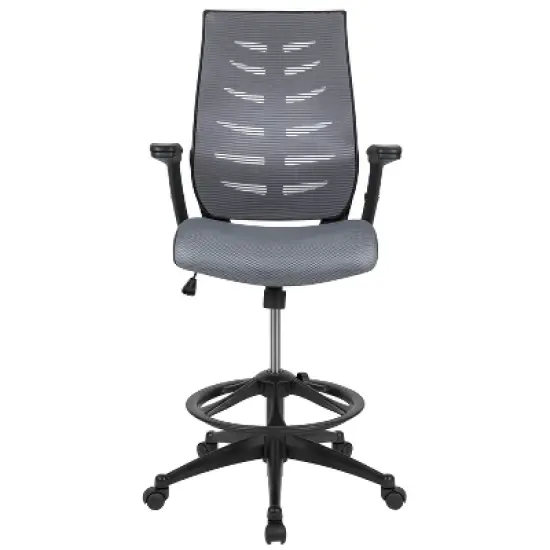 Flash Furniture High Back Mesh Spine-Back Ergonomic Drafting Chair with Adjustable Foot Ring and Adjustable Flip-Up Arms image {2}