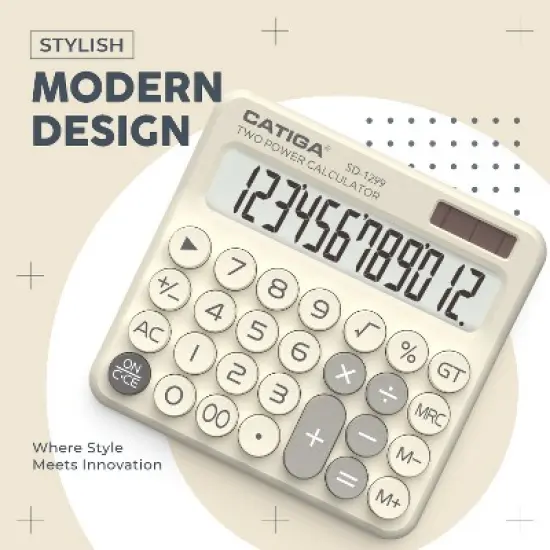 CATIGA Mechanical Switch calculator, 12-Digit LCD, Solar & Battery Power, Big Buttons, Aesthetic Design for Home, School, Office Use. SD-1299 image {6}