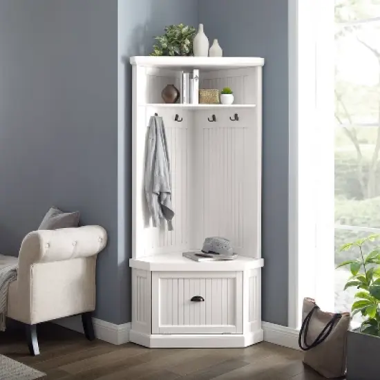 Seaside Corner Hall Tree Distressed White - Crosley image {6}