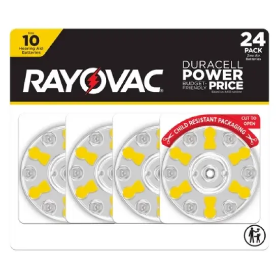 Rayovac Hearing Aid Battery Size 10 24pk - Yellow: 1.45V | 72mAh Capacity | Single-Use image {8}