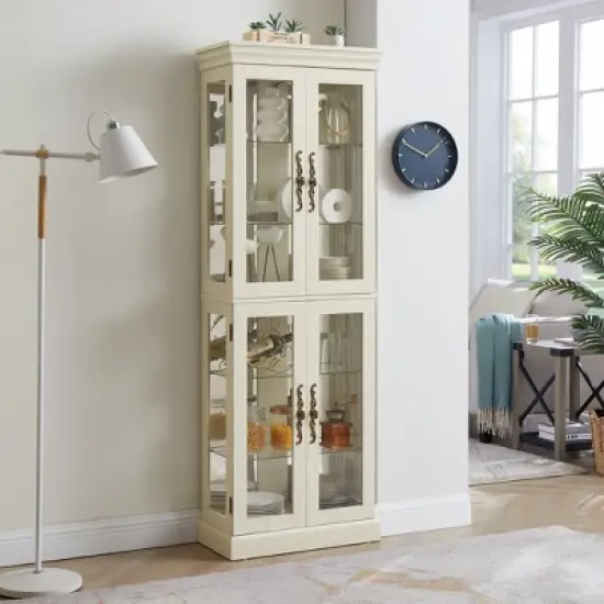 NicBex Modern Freestanding Tall Toy Display Pantry Cabinet with Glass Door & LED Lighting,Bar Cabinets for Hallways,Living Room,Kitchen image {2}