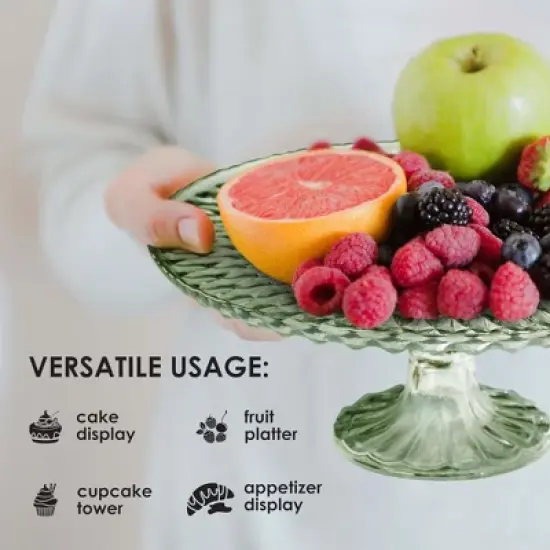 Amici Home Rochester Glass Footed Cake Stand - Round Pedestal for Cakes, Cupcakes, Pastries & Party Desserts, Decorative Centerpiece - Tinted Green image {4}