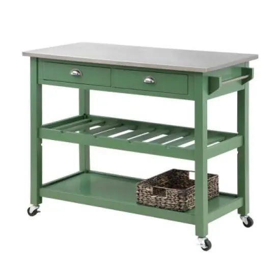 Carolina Kitchen Island with Stainless Steel Top Green - Boraam image {1}